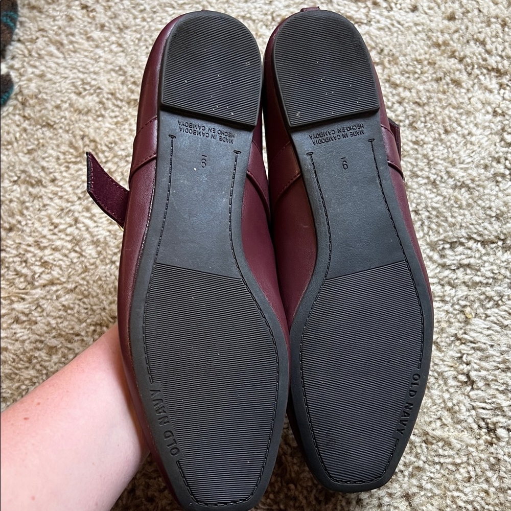 Wine Mary Jane Leather Flats by Old Navy - Picture 2 of 3